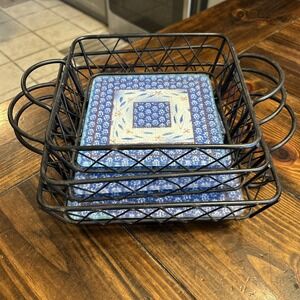 TempTations by Tara Old World Square Wire Racks w/ Glass Trivets 6 pc Set Blue